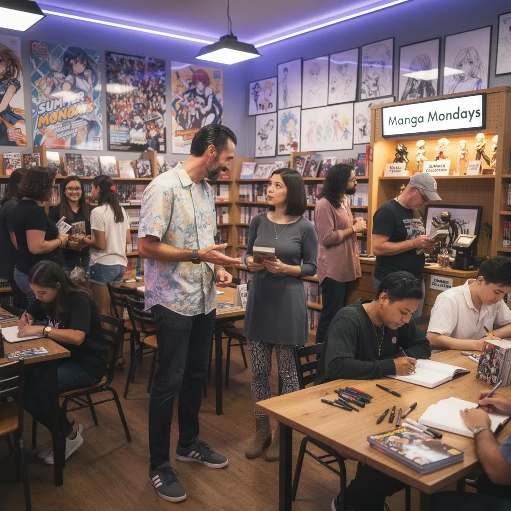 Ilustrace s hlavními postavami z populárního manga, zasazené do fantastického světa.